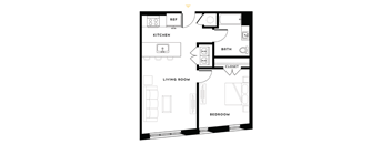 a floor plan of a small room with a bedroom and a living room