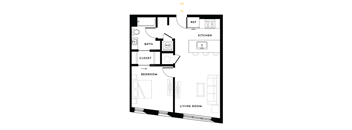 a floor plan of a small room with a bedroom and a living room