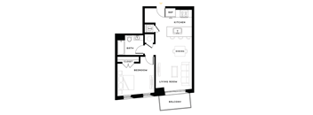 a floor plan of a unit with a bedroom and living room