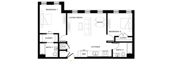 a floor plan of a room with a bedroom and a living room