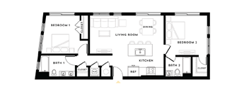 a floor plan of a house with a bedroom and a living room