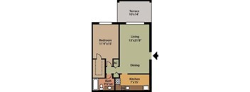 the floor plan of a house with a bedroom and a living room