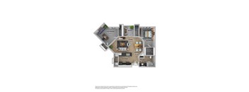 A floor plan of a house with a living room, kitchen, dining room, bedrooms and bathrooms.