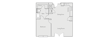 a floor plan of a 1 bedroom apartment