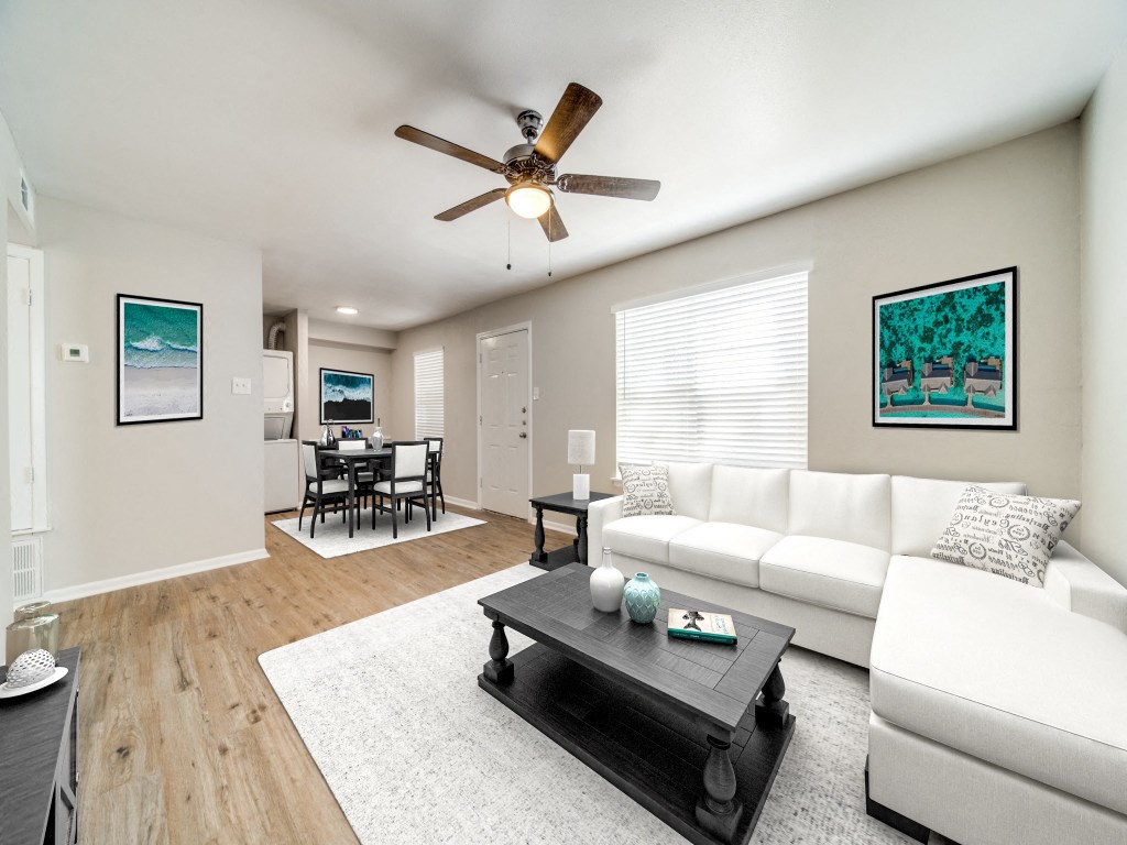 a living room with a couch and a coffee table