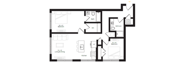 a floor plan of a house with a bedroom and a living room