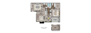 a floor plan of a bedroom apartment with a bathroom and a living room
