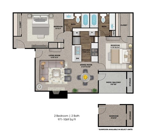 a floor plan of a bedroom apartment with a bathroom and a living room