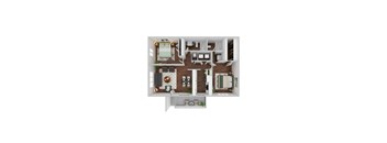 a stylized floor plan with a bedroom and a bathroom