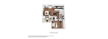 A floor plan of a house with a kitchen, living room, and two bedrooms.