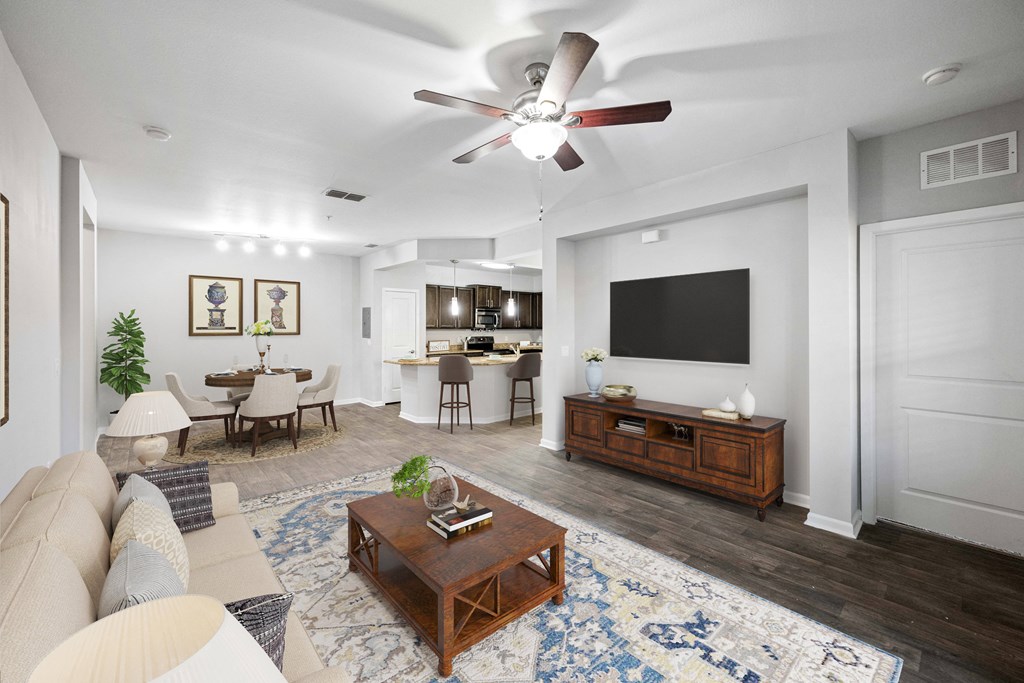 a living room with a couch and a coffee table