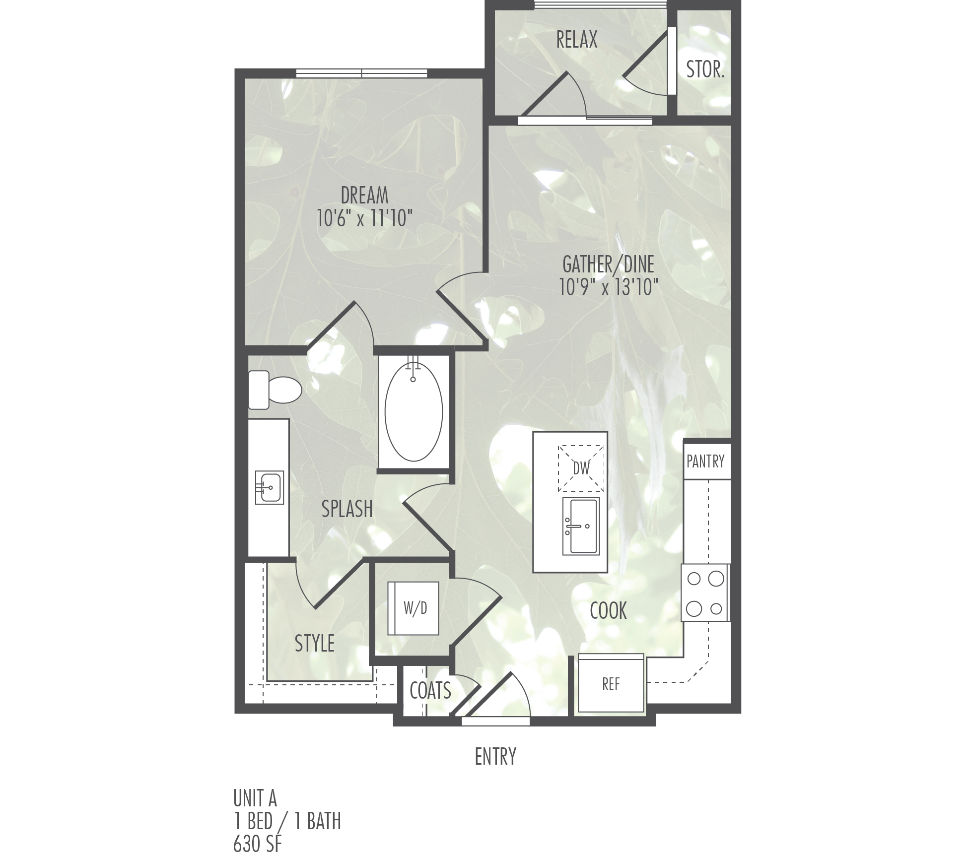 A floor plan of a house with a layout including a RELAX STORAGE, DREAM 106