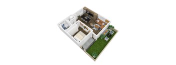3d digital rendering of a conceptual floor plan of a house