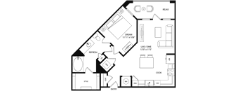 A floor plan of a house with labeled rooms such as RELAX, DREAM, and COOK.
