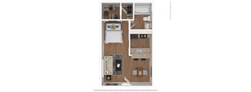 a stylized floor plan with a bedroom and a bathroom