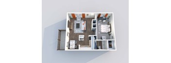 a 3d floor plan of a 1 bedroom apartment