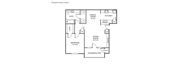 A floor plan of a home layout with a living room, dining room, kitchen, and bedrooms.