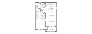 A floor plan of a house with a living room, dining room, bedroom, and bathroom.