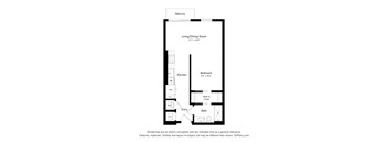 A floor plan of a home with a living/dining room, kitchen, bath, and bedroom.