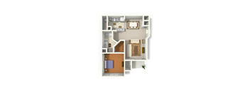 A floor plan of a house with a kitchen, living room, and two bedrooms.