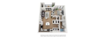A floor plan of a house with a kitchen, living room, dining room, and bedrooms.