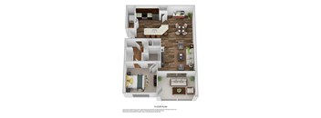a 3d floor plan of a house with a bedroom and living room