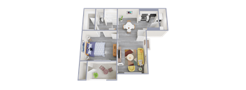 a 3d rendering of our 1 bedroom apartment at princeton court apartments in dallas