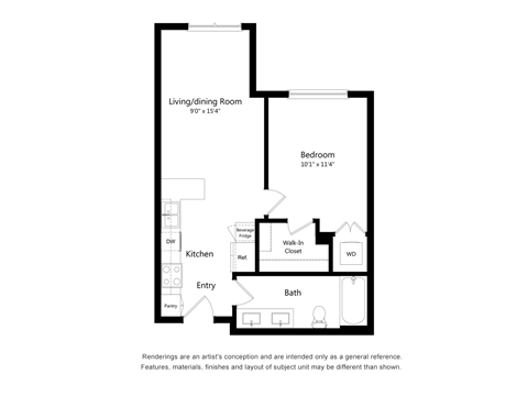 One Bedroom One Bathroom A1 Floor Plan Apartment North Scottsdale