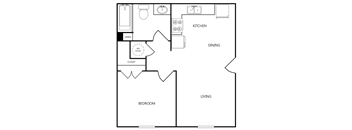 a floor plan of a home with a bedroom and a kitchen