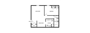 a floor plan of a studio apartment with a bedroom and a living room