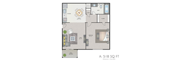 a floor plan of a 518 sq ft apt
