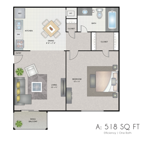 a floor plan of a 518 sq ft apt