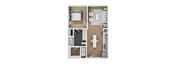 A floor plan of a house with two bedrooms, a living room, a kitchen, and a bathroom.