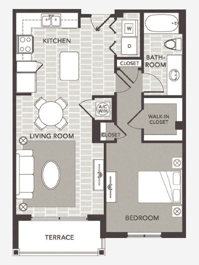 a floor plan of a bedroom apartment with a bathroom and a living room