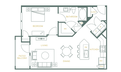 a floor plan of a residence with a bedroom and a living room