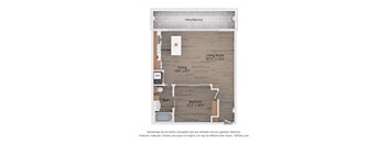 A floor plan of a house with a living room, dining room, kitchen, and bedrooms.