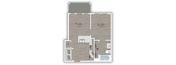 A floor plan of a house with a kitchen, living room, and bathroom.