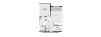 A black and white image of a floor plan for a small apartment.