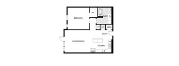 a floor plan of a home with a bedroom and a living room