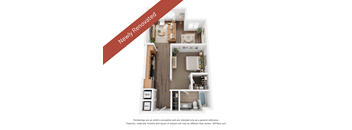 A 3D floor plan of a newly renovated apartment.