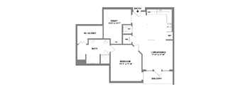A floor plan of a house with a study, bathroom, and living/dining area.