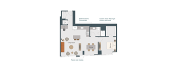 A diagram of a house layout with a living room, dining area, and bedrooms.