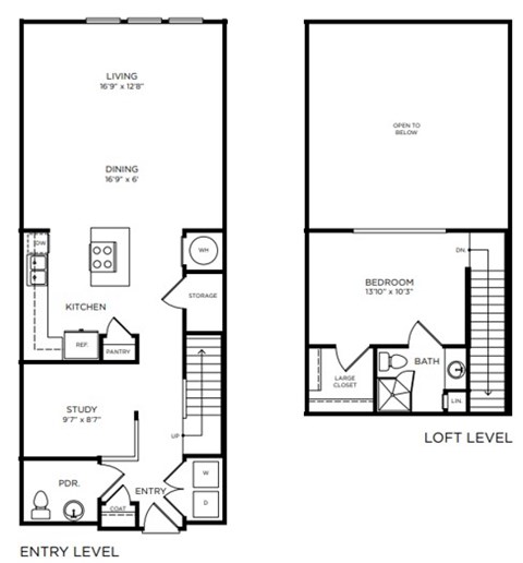 A floor plan shows a living area, a dining area, a kitchen, a study, a bedroom, and a bathroom.