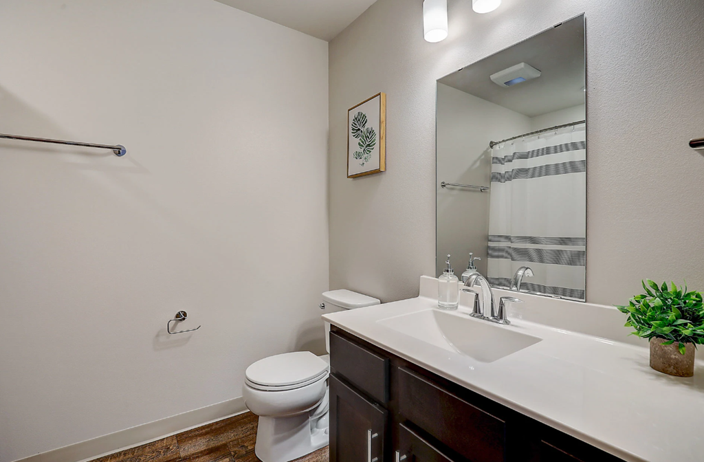 a bathroom with a sink toilet and a mirror