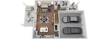 the view of the living room from the top of the floor with the car