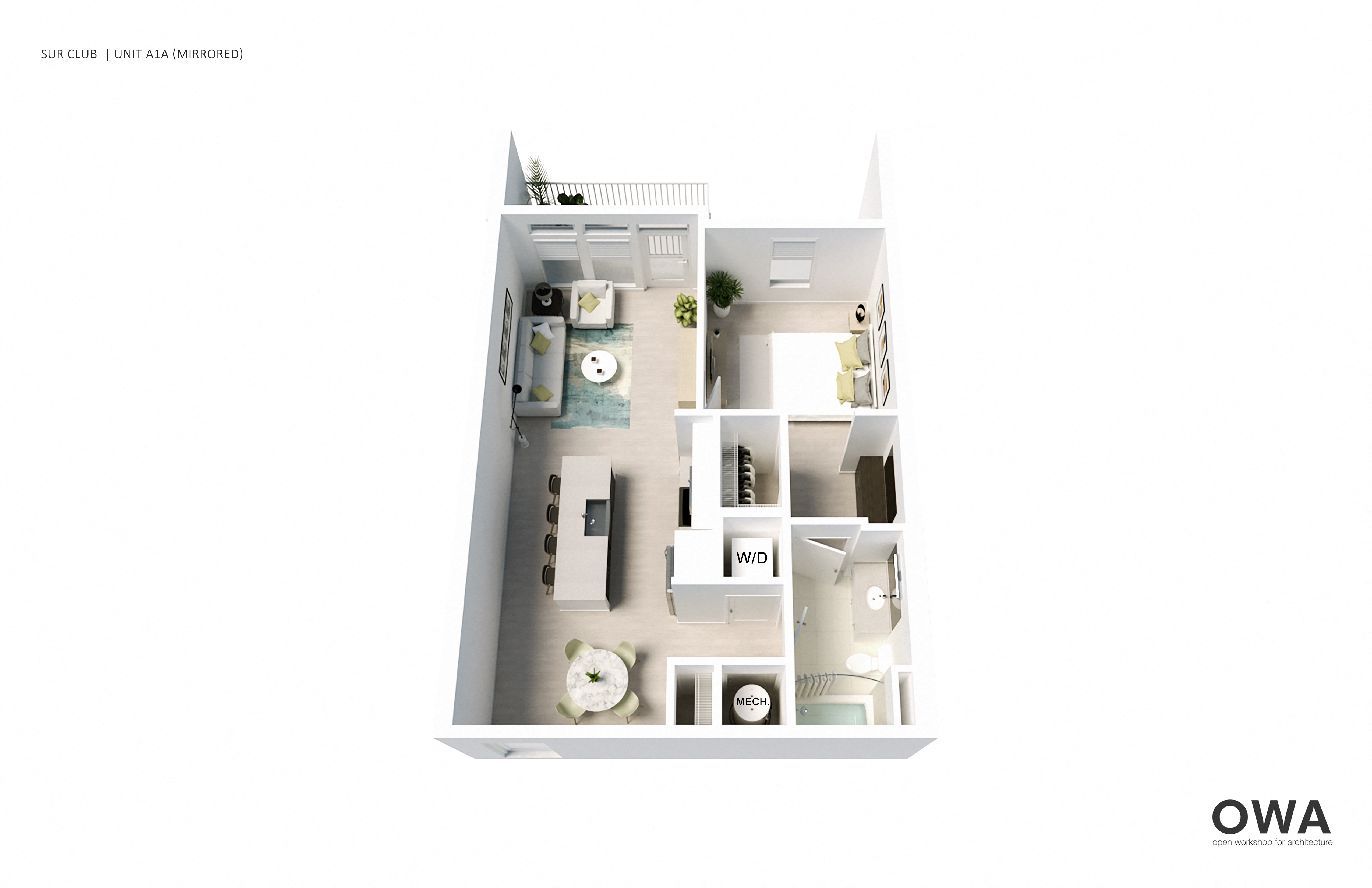 A floor plan of a small apartment with a kitchen, living room, and bathroom.
