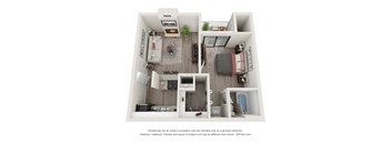 a 1 bedroom floorplan is shown with a bedroom and living room