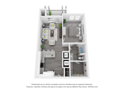 a stylized floor plan of a 1 bedroom192 sqft