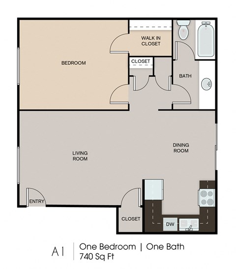 a floor plan of one bedroom apartment with one bathroom