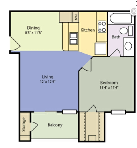 a blueprint of a floor plan of a living room and a kitchen